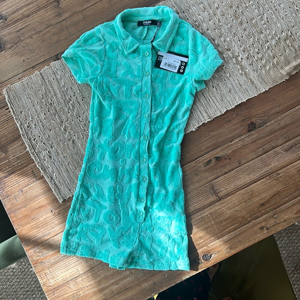 Mint embossed terry coverup romper from Jaded London